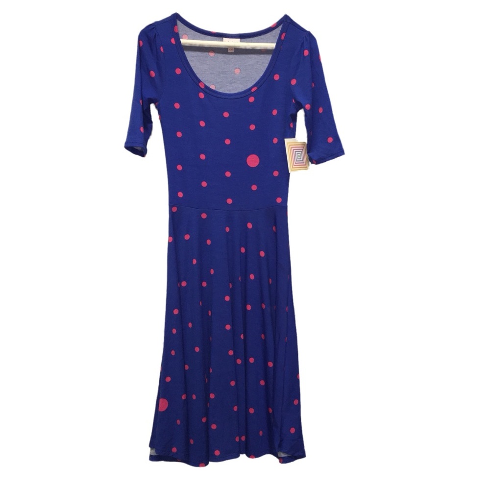 NEW Lularoe ‘Nicole’ Polka Dot Dress size XXS Blue